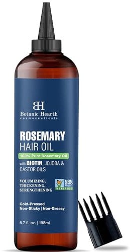 Botanic Hearth 100% Pure Rosemary Oil For Hair Growth Infused With Biotin | Hair Strenghtening Treatment | Nourishing & Volumizing | With Jojoba Oil & Castor Oil | Non GMO Verified | 6.7 fl oz