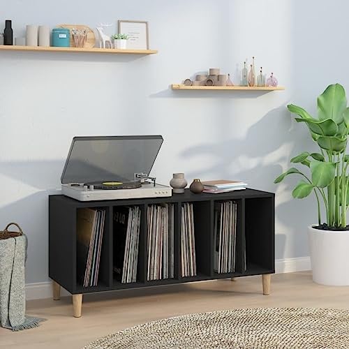 Tidyard Plattenschrank Beistellschrank TV-Schrank Sideboard Kommode Aufbewahrungsschrank Aktenschrank Büroschrank Schallplattenschrank Schrank für Wohnzimmer, Schwarz 100x38x48 cm Holzwerkstoff