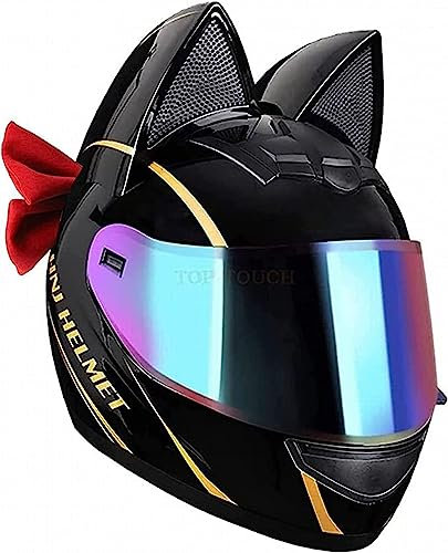 Benutzerdefinierter Katzenohr-Helm Für Mädchen Und Frauen, Rosa, Erwachsener Motorradhelm, ECE-Zertifizierter Integral-Motorradhelm Mit Visier Für Straßenrad-Rennmotorräder C,M=54-56CM
