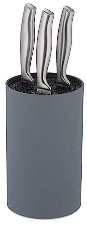 Relaxdays Unequipped Knife Block Taco Cuchillos Cocina Cilíndrico, Bloque Portacuchillos con Cerdas, 18 x 11 cm, Compacto, Universal, Gris, 18 x 11 x 11 cm