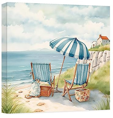 CCWACPP Strand Leinwand Wandbilder Strandstuhl Drucke abstrakte Ozean Meereslandschaft Gemälde für Küsten Themenzimmer Heim Wanddekoration 40x40 cm