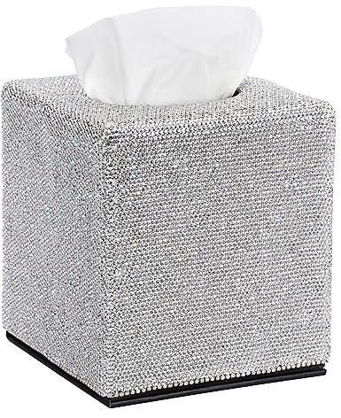 BTSKY Porta fazzoletti quadrato scintillante – Copertura decorativa per fazzoletti con strass di cristallo, dispenser di fazzoletti per casa, bagno, piano di lavoro, camera da letto, comò