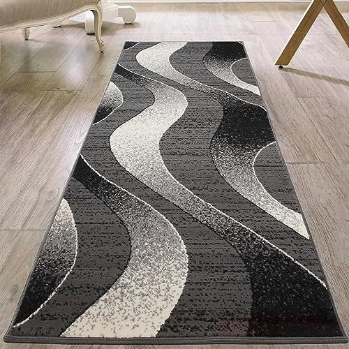 Mazovia Läufer Teppich Flur - Modern Teppichläufer – Kurzflor, Weich - für Vorzimmer Eingangsbereich Küche Korridor - Geometric Muster - ÖKO-TEX - Meterware 100 cm Breite - Grau 100 x 900 cm