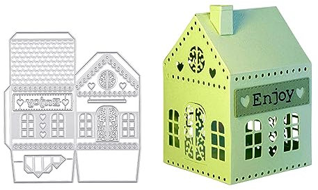 Qoiseys 3D-Haus-Metall-Stanzformen für Kartenherstellung, Stanzschablonen für DIY, Scrapbooking, Fotoalbum, dekoratives Papier, Basteln, Prägeschablone