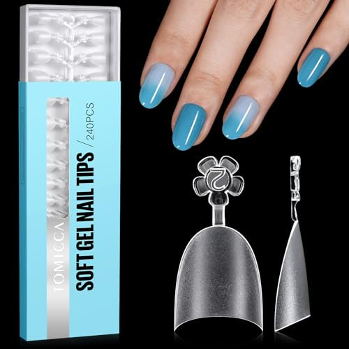 TOMICCA Capsules Ongles, 240 pcs Acrylique Ovale Court Faux Ongles Transparent Pose Français Ongle, Demi-Couverture French Nail Extension Tips, Pour Les Studios De Manucure Et Diy Nail Art 12 Tailles