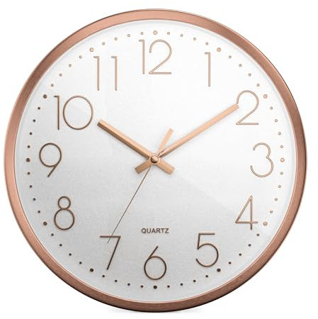 Mebus Quarzwanduhr | Leisegangwerk ohne Tick-Tack Geräusch | Aluminiumrahmen | arabisches Zifferblatt | 3D Ziffern | Aluminium Zeiger I 30 cm, Rose/Weiß