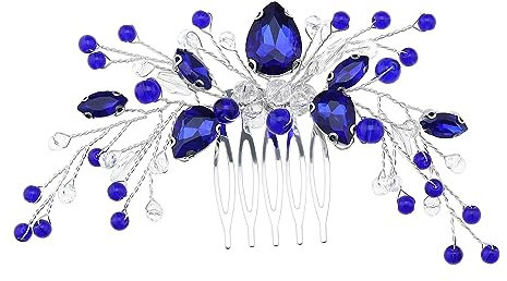 The Lord of the Tools Blauer Perlen-Haarkamm, Saphir Perlen Haarbürste, Blumen Strasssteine, Haarkämme, Haarschmuck für Frauen, Mädchen, Damen, Hochzeit