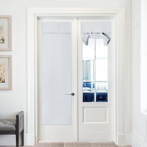 PONY DANCE Cortinas opacas para ventana de puerta, cortinas opacas para puerta francesa, cortinas de privacidad para puerta de cristal, aislamiento térmico, cortinas de ventana, color blanco grisáceo,
