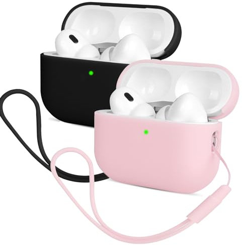 Mocarheri 2X Custodia in Silicone Compatibile con Airpods Pro 2 (2022), Ultra Sottile in Premium per Airpods Pro 2 Cover protettiva antiurto (Nero+Rosa)