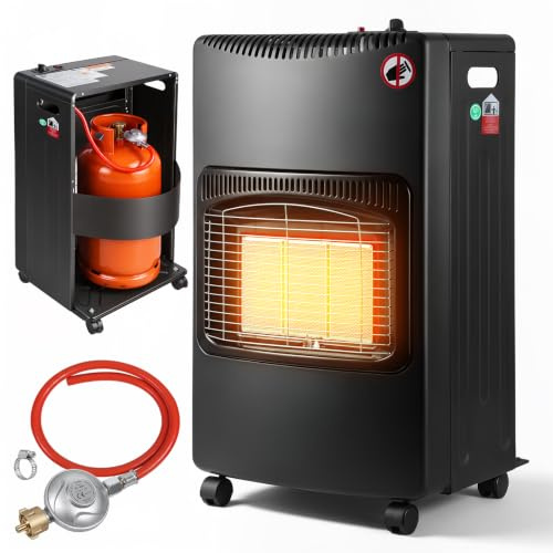 Cecaylie Gasheizofen 4,2 KW Gasheizer Gas Heizstrahler, Gasheizgerät Gasheizung Butan- oder Propangasflaschen bis 10kg, inkl. Gasdruckregler Gasschlauch, Flammenausfall-Schutz, Überhitzungsschutz
