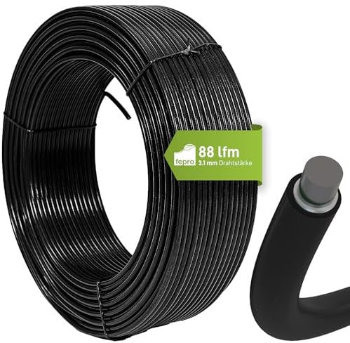 Fepro® Spanndraht 3,1 mm x 88 m, schwarz, verzinkt und kunststoffbeschichtet - witterungsbeständig, ideal für Maschendraht, Wildzaun, Garten oder basteln