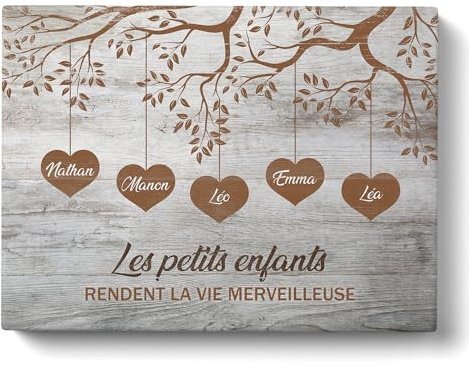Tableau Personnalisé Famille Arbre à coeurs Bois pour Décoration Murale Salon | Idée de Cadeau Personnalisé Femme ou Homme | Cadre Personnalisé pour Anniversaire | Objet Personnalisé avec Prénom