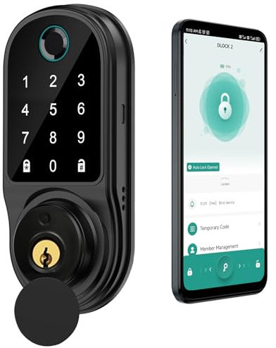 Keyless Entry Door Lock, Fingerprint Door Lock, Smart Electronic Deadbolt with Touchscreen Keypad, Bluetooth Lock/Unlock for Bedroom/Office/Apartment