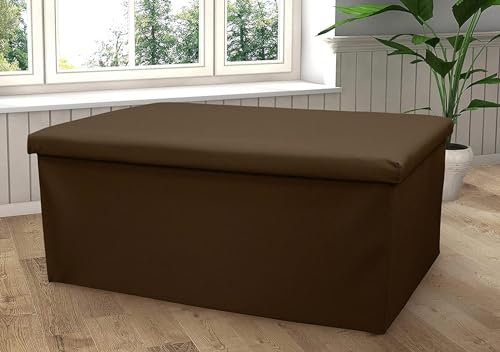 Essentials2publik Ottoman Storage Box Faux Leather Folding Footstool Rest Seat Storage Stool Toys Chest Bench Blanket Linen Laundry Box (Brown, Large 38x76cm)