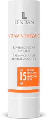 LENDAN Revitalisierender Lippenbalsam, Vitamin Forza C, 4 g, mit Sonnenschutz, LSF 15, repariert trockene und rissige Lippen, Fotoprotector und feuchtigkeitsspendend