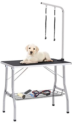 NITCA Verstellbarer Trimmtisch Für Hunde Schertisch mit 2 Schlaufen und Korb Frisiertisch Hund Hundefriseur Tisch Hunde Frisiertisch für Haustiere Hundesalon mit Rollen