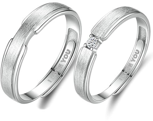 Bishilin Paar Ringe Set Silber 925, Partnerringe mit Gravur I Love You Verlobungsringe Verstellbar für Sie und Ihn