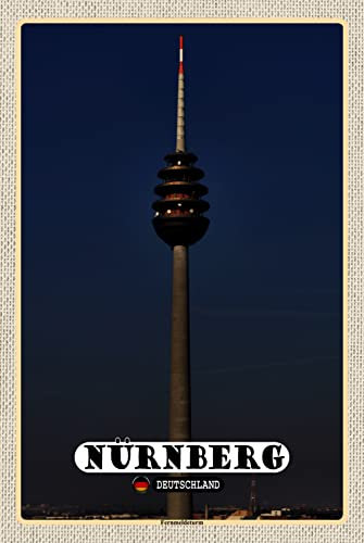 AGDeko® Blechschild Nürnberg Fernmeldeturm Gemälde Größe 30x20 cm