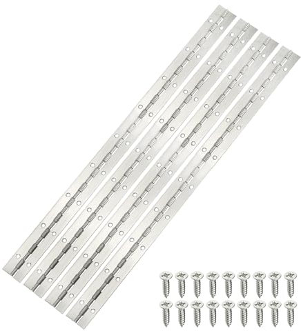sourcing map 4 Pack Piano Hinge, 18 Stainless Steel Continuous Hinge Door Hinge with Holes, for Boat Cabinet Door Box Furniture, Silver