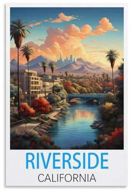 Riverside California Vintage-Reiseposter, 20 x 30 cm, Leinwand, Wandkunst, Wandbild, Gemälde, Dekoration, Wohnzimmer, Schlafzimmer, Dekoration