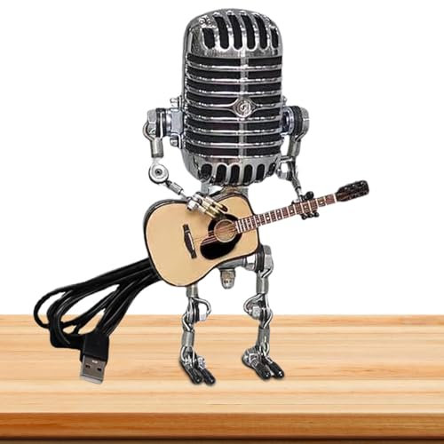 Fellflying Vintage Lamp, Lamp Head Vintage Metal Microphone Night Light Robot Lamp Standabl Desk Lamp, Vintage Light Home Decor for Bedroom, Bar, Restaurant, Hotel, Shop