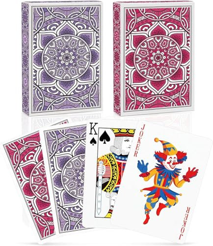 2 Stück Spielkarten Standard Spielkarten Designer Profi Pokerkarten Kartendeck Spielkarten für Familien Kartenspiele Party Texas Holdem Poker Blackjack Euchre Canasta Pinochle-Kartenspiel (Rosa/Lila)