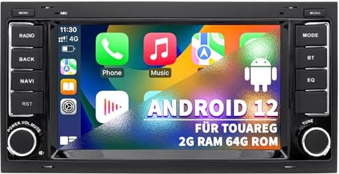 Autoradio für VW Touareg Transporter T5 Multivan, Android 12 System 2G+64G, 7 Zoll Touchscreen, Double Din Radio Unterstützt Navigation Carplay Android Auto Bluetooth WLAN