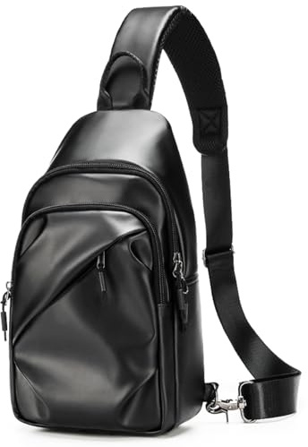 JSNOM Umhängetasche Herren klein Brusttasche: Schultertasche Handtasche Crossbag Schulter Tasche zum Wandern Outdoor Sports Reise, Crossbody Sling Bag für Männer Herren (Schwarz)