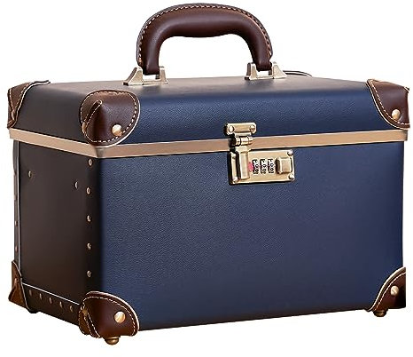 urecity Vintage Leder Kosmetikkoffer mit Spiegel - Hartschale Schminkkoffer für Damen, Reise Make-up Case mit Zahlenschloss & Großer Stauraum (Retro Design) (Blau, Medium (Length: 13))