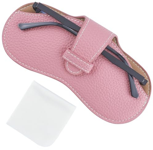 CREATCABIN Leather Sunglasses Case Portable Glasses Bag Slim Case Lightweight Travel Eyeglasses Holder Cover Pouch with Fiber Soft Cleaning Cloth for Women Men Holiday Vacation 6.9x3.4 Inch Pink