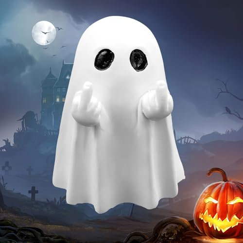 Tyafzzn Geist Mit Mittelfinger, Halloween Deko, Geist Statue, Niedliches Geist-Ornament mit Mittelfinger, Halloween Deko Outdoor & Indoor