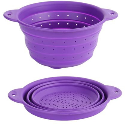 Surwin Collapsible Colanders, 1 PCS Silicone Colander, Foldable Filter Drain Baskets, Kitchen Strainer for Draining Pasta Fruits Vegetable Colanders (S,Purple)
