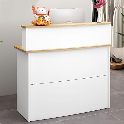 HARELA Empfangstheke, Empfangstresen, Rezeptionstheken Mit Schubladen Und Ablageflächen, Rezeption Schreibtisch Messetheke, Rezeption, Rezeptionstheke, Büromöbel(White 1,100cm/39.4in)