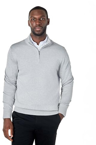 Xposed Grey 100% Cotton Knit Zip Neck Jumper [JUMPER-105-LIGHT-GREY-XL]