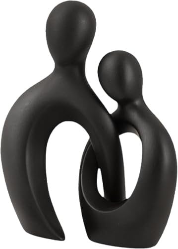 Eachave Skulptur Deko Schwarz Abstrakte Kunst Statue Pärchen-Statue Kreative Kussskulptur Geeignet FüR Die Dekoration Von Wohnzimmer, Bar, Zimmer, BüRo (Schwarz, M)