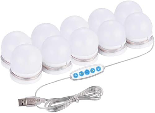 JHS-TECH Led Spiegelleuchte,10 Dimmbar Schminklicht,Make Up Licht,Spiegellampe,USB-Kabel Schminklampe für Schminktisch Beleuchtung