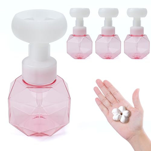 4 botellas dispensadoras de jabón espumoso de flores vacías de 300 ml, jabón de manos de espuma líquida sin BPA, botellas de prensa de plástico para baño, cocina (solo botellas)