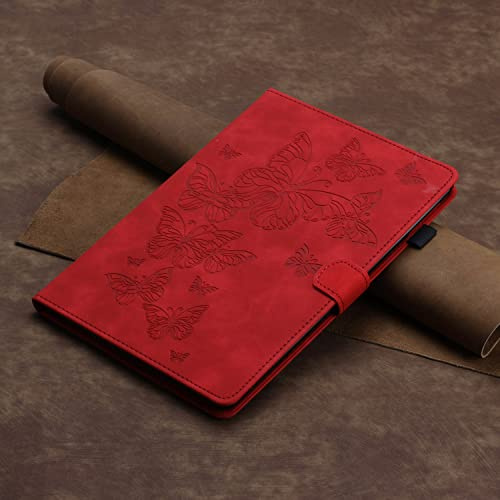 KEROM Case for iPad 10.2 Inch 2021/2020/2019, for iPad 9th/8th/7th Generation Case iPad 10.2 Case, Embossed Suede Leather Folio Stand Cover Case with Auto Wake/Sleep, Red Butterfly Embossing