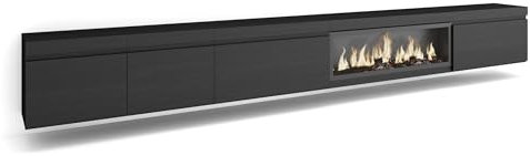 Skraut Home | Mueble TV | Televisión | Muebles de salón, almacenaje | 368x45x35 | Chimenea eléctrica XXL | Colgado, Suspendido | Estilo Moderno | Negro