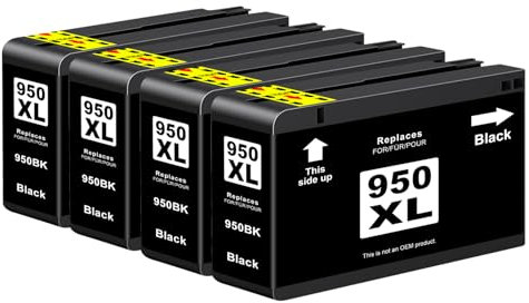Yowell 950 XL Schwarz Patronen Kompatibel Druckerpatronen für HP 950XL für HP Officejet Pro 8600 Patronen 8610 8620 8100 8615 8100 8625 8630 8640 8660 276dw 251dw Drucker (4 Schwarz)