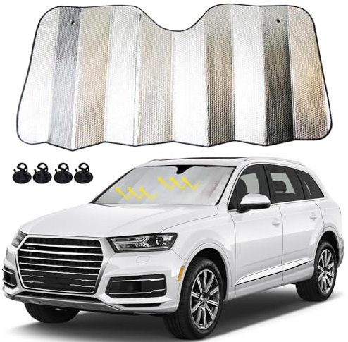 BNGXR Sonnenschutz Auto Frontscheibe, Auto-Sonnenschutz-Wärmedämmung, Frontscheib Autoscheibenabdeckung Innen, Sommer Gegen UV-Strahlen Hitzeschutz Winter Sonne Staub Frost, Faltbar und Tragbar