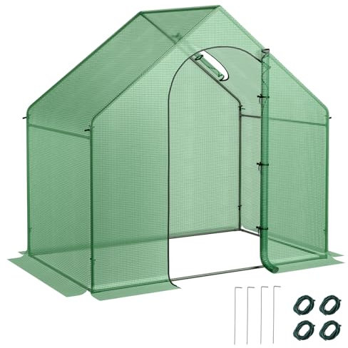 HOMASIS Invernadero transitable con Puerta Enrollable, Invernadero de película con Cubierta de PE y Marco metálico, Invernadero Resistente al Invierno para Flores, Verduras, 179x100x167cm, Verde