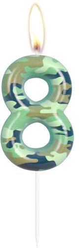 Camo 8th Birthday Candles Number 8 Candle Army Themed Topper Cake Candles Camo Happy 8th Birthday Party Cake Decorations for Boys Birthday Hunting Camouflage Motif Graduation Party