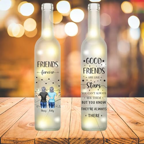 Wasetell Personalized Sister Portrait Bottle Lamp Custom Best Friend Bottle LED Night Light Bestie Table Lamp Good Friend are Like Stars Bottle Light Friendship Bottle Gifts for Birthday