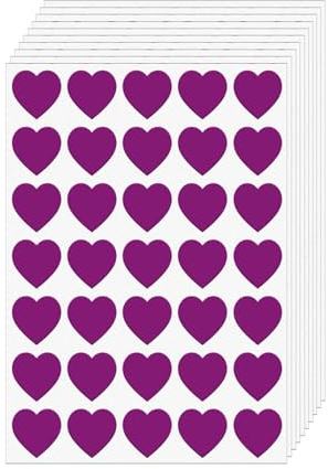 FINDAT Lila Aufkleber Herz 25mm Selbstklebende Etiketten 700 Stück | Wasserfest, Hochzeiten, Scrapbooking, Geschenke, Umschläge, Geschenkverpackungen, DIY-Dekoration