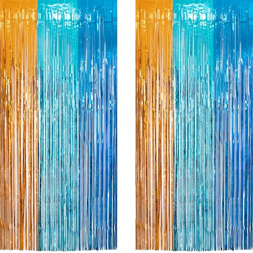 Lametta Vorhang Orange Blau - GREATRIL Luftschlangen Party Vorhang Fotowand Hintergrund Dekorationen für Blue Paw Dogs Super Helden Party