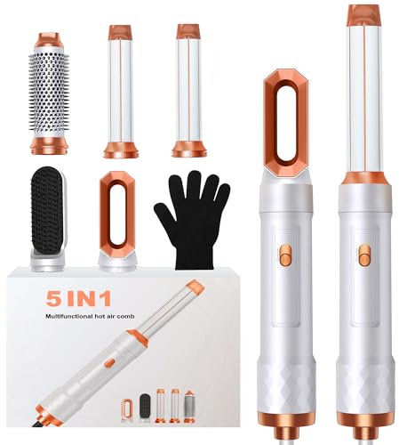 5 in 1 Hair Styler, Airbrush 5 in 1 Hairstyler, Magic Styler 5 in 1 Hair Styler with Curl Straighten, Volumise, Smooth and Hairdryer for Styling, Blow Dryer Brush, Air Styler for All Hair Type/Length