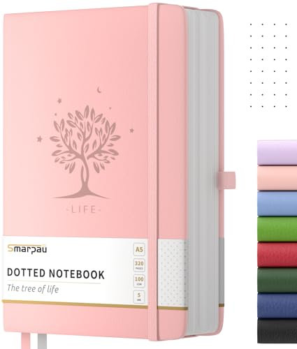 Smarpau Notizbuch A5, Hardcover Bullet Journal,Leder Gepunktetes Journal mit 320 Seiten 100gsm Dickes Papier, Der Collegeblock Notizblock Eignet Sich Zum Schreiben Und Notieren, 14.5 x 21 cm -Rosa