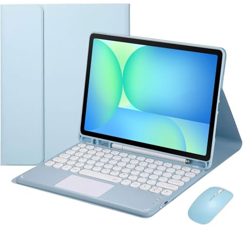 HEKUEUN Funda con Teclado para Samsung Galaxy Tab S10 FE/S9 FE 10.9/Galaxy Tab S9 11 2023, Smart Trackpad, Teclado Bluetooth Español Ñ Extraíble, Funda con Soporte para Lápiz Y Ratón,Azul