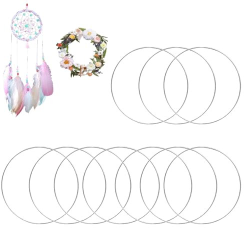 Hongoen 10 Stück Metallringe zum Basteln 10cm,Metallringe zum Basteln,Silber Traumfänger Ringe, Handwerkliche Metallring,Deko Ringe zum Aufhängen für DIY Floral Hoop,Hochzeitskranz
